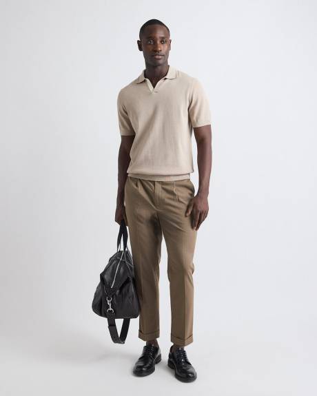 Cotton Short-Sleeve Polo with Johnny Collar