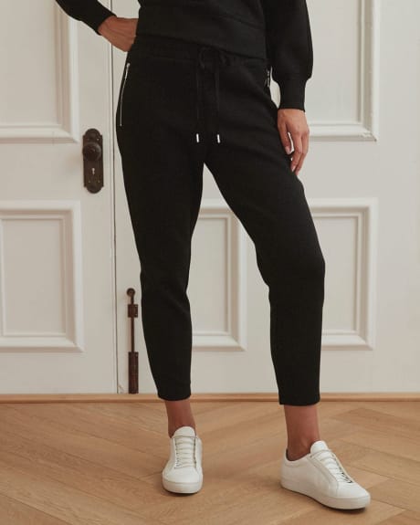 Double-Knit Lounge Jogger Ankle Pant with Zipped Pockets