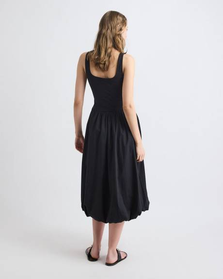 Mix-Media Sleeveless Midi Dress with Bubble Hem