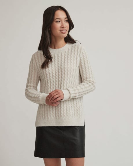 Two-Tone Cable Stitch Boat-Neck Pullover Sweater