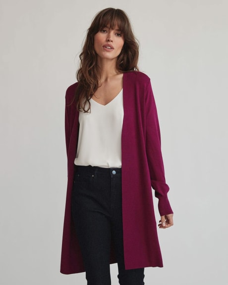 Long Ribbed Open Cardigan With Buttoned Cuffs