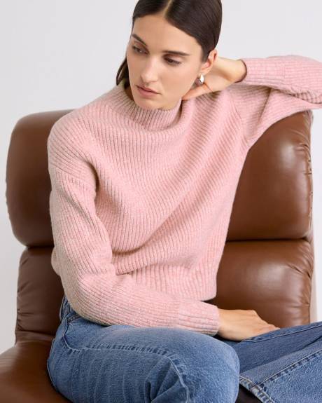 Long-Sleeve Mock-Neck Ribbed Marled Sweater