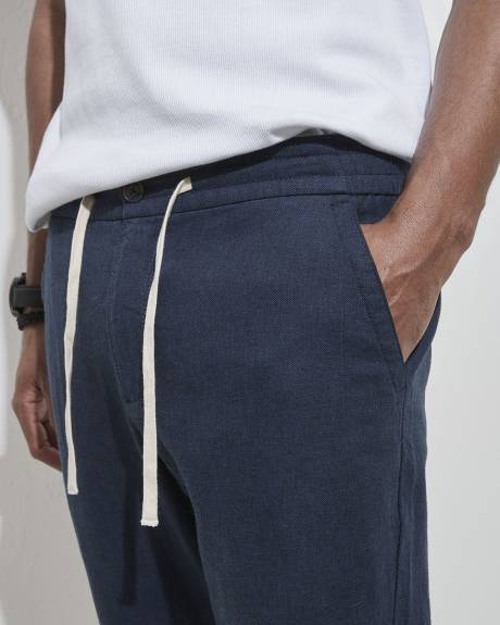Navy Casual Linen Pant with Drawstring - 31.5"