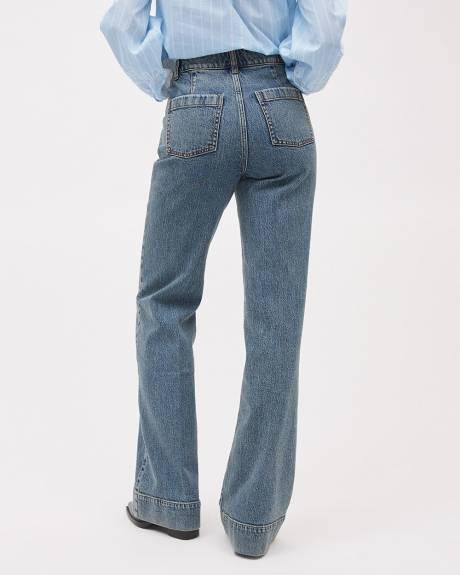 Jeans Long &agrave; D&eacute;lav&eacute; Moyen &agrave; Taille Haute et Jambe Large