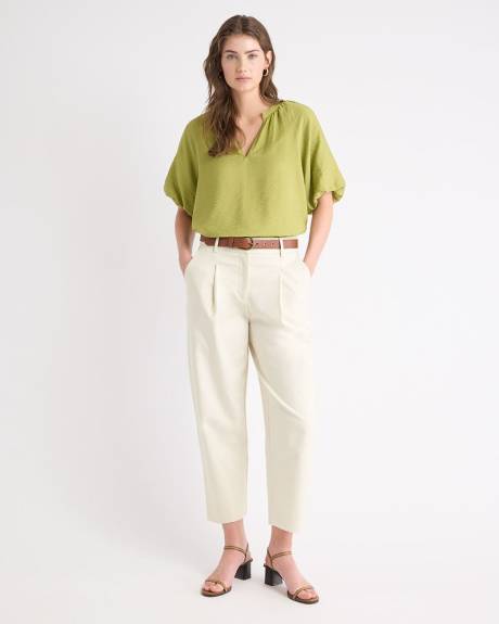 Blouse à Col V et Manches Courtes Bouffantes