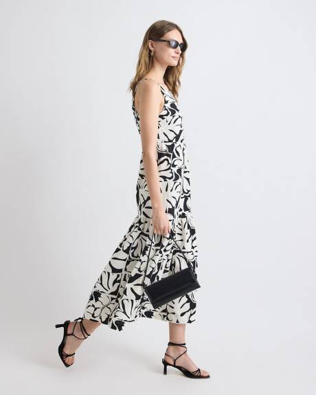 Sleeveless Square-Neck Linen-Blend Straight Maxi Dress