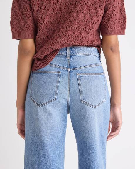 Jeans à Délavé Moyen à Taille Très Haute et Jambe Droite avec Ourlets Roulés