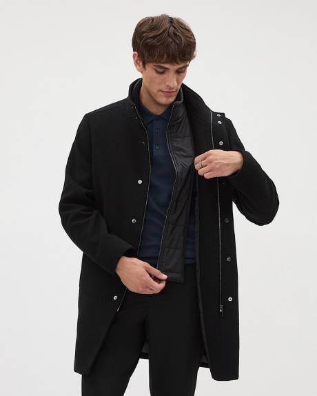 Classic Solid Mock-Neck Wool Coat with Dickey