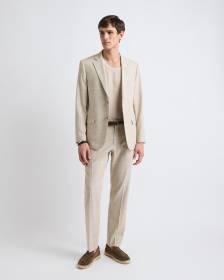 Pantalon de Complet Carreauté Taupe à Coupe Ajustée