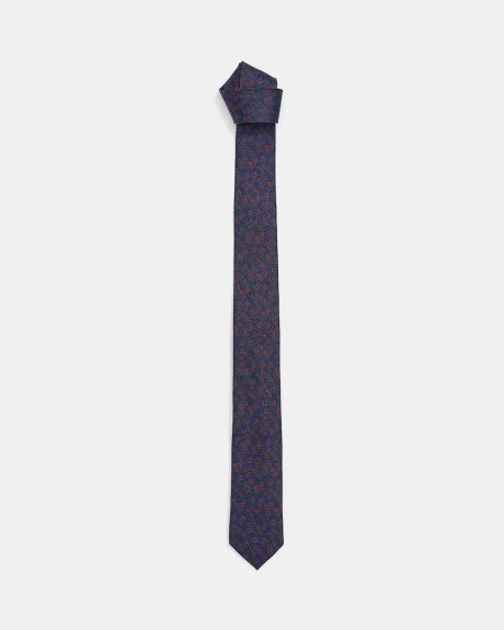 Cravate Étroite Bleue à Motif Floral