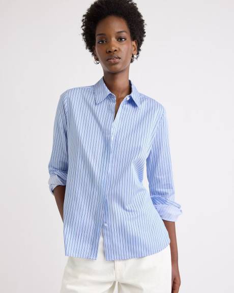 Striped Fitted Long-Sleeve Poplin Blouse