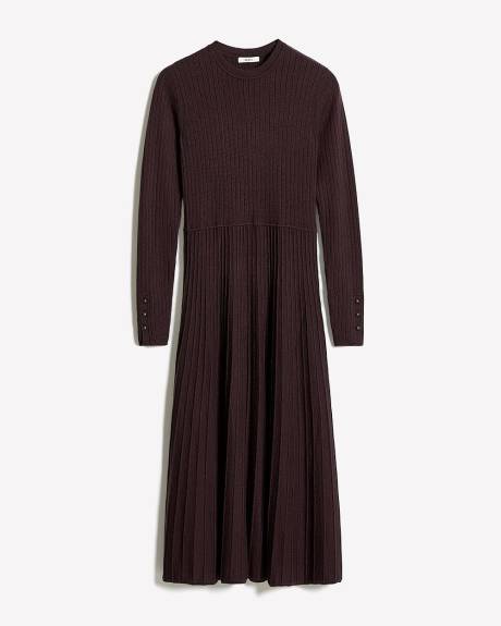 Long-Sleeve Ribbed Midi Sweater Dress