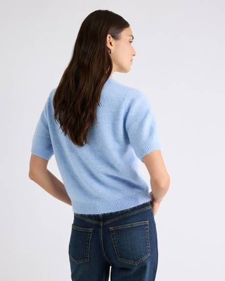 Pull Pelucheux à Manches Courtes et Col Rond