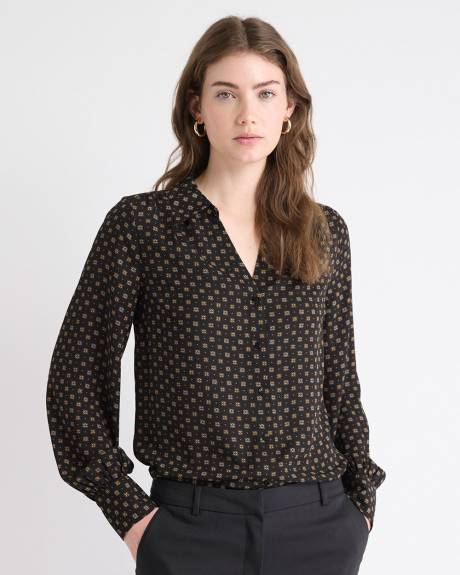 Blouse Boutonnée en Crêpe Soyeux à Manches Longues