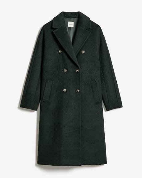 Manteau Long à Boutonnage Double en Mélange de Laine