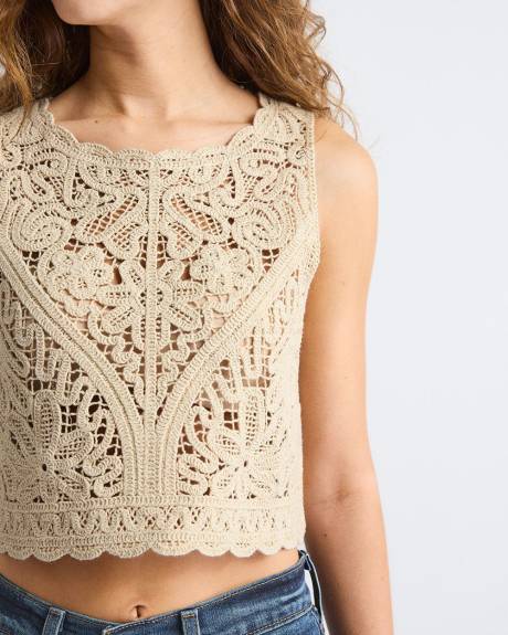 Haut Crochet&eacute; Sans Manches &agrave; Col Rond