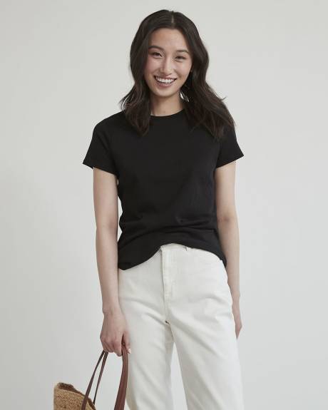 T-Shirt Ajust&eacute; &agrave; Col Rond en Coton &Eacute;pais