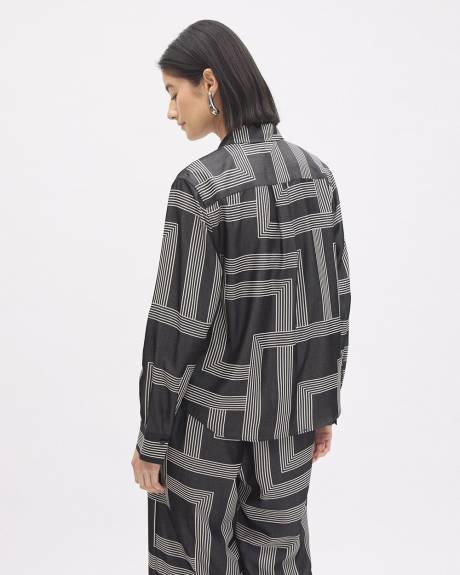 Long-Sleeve Buttoned-Down Fluid Blouse with Shirt Collar