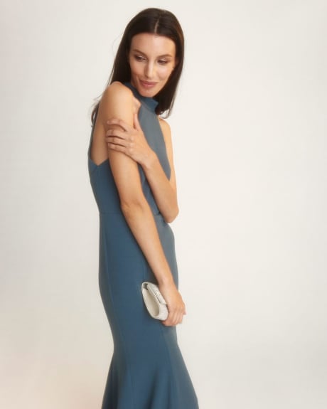 Crepe Sleeveless Halter Gown with Side Slit