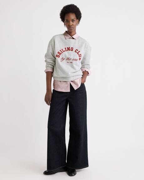 Pull en French Terry &agrave; Col Rond et Manches Longues