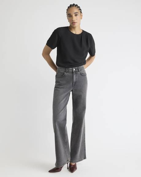 Blouse Bimatière à Manches Courtes et Col Rond