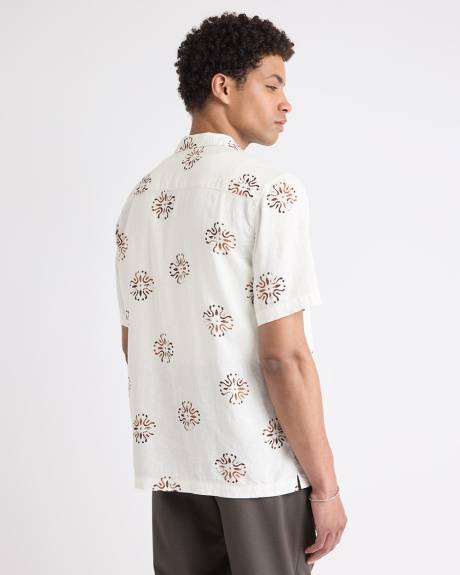 Linen-Blend Short-Sleeve Shirt with Camp Collar