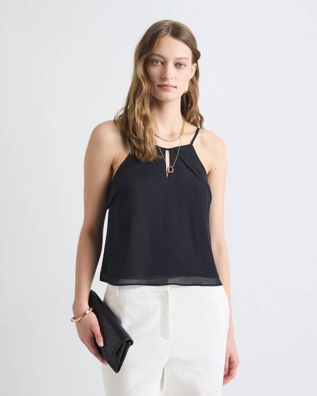 Sleeveless Crew-Neck Chiffon Blouse