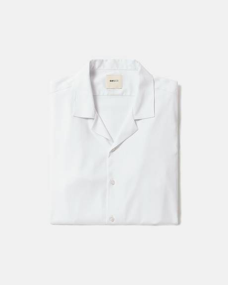 White Short-Sleeve Slim-Fit Knit-Like Dress Shirt