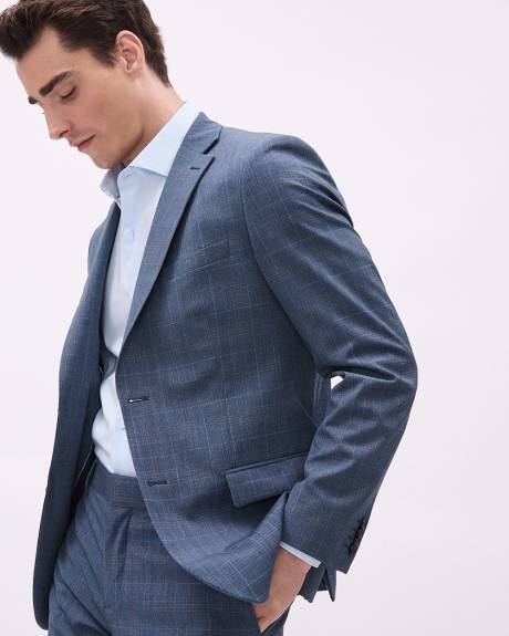 Slim-Fit Blue Checkered Suit Blazer