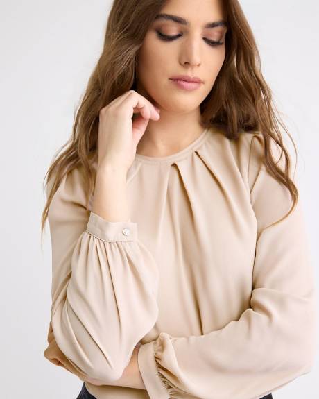 Blouse Bimatière à Col Rond et Manches Longues