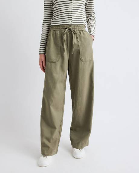 Pantalon en Serg&eacute; &agrave; Taille Mi-Haute et Jambe Large