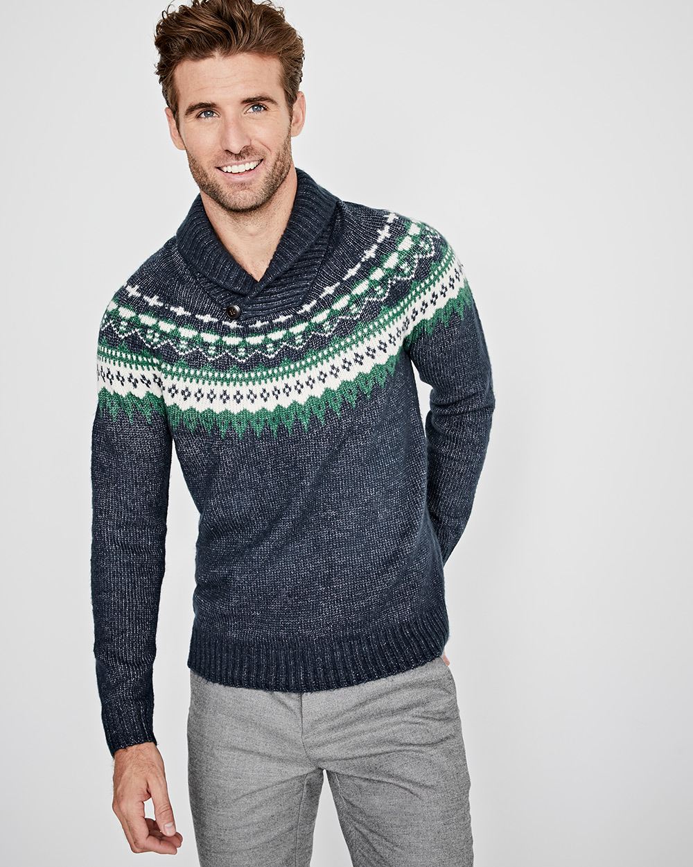 Fair isle shawl collar sweater RW&CO.