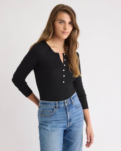 Haut Henley C&ocirc;tel&eacute; &agrave; Manches Longues