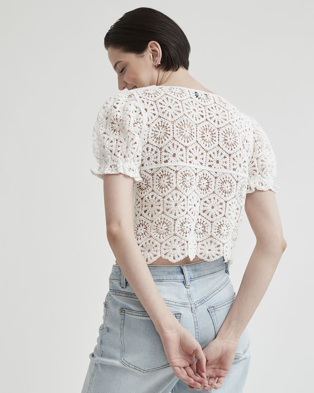 Crochet Top with Short Puffy Sleeves