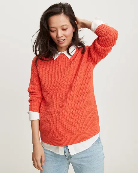 Solid Chunky Knit Crew-Neck Sweater - Thyme Maternity