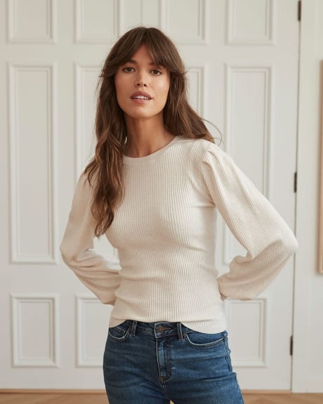 Ribbed Long Puffy Sleeve Sweater