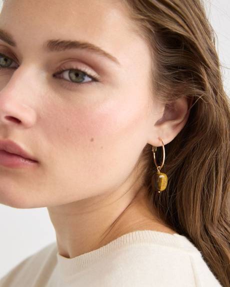 Hoops with Semi-Precious Stone Pendants