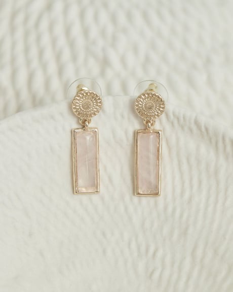 Pink Rectuangular Stone Pendant Earrings