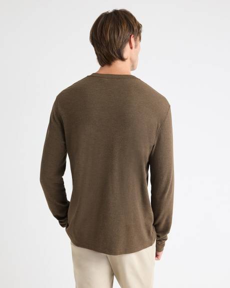 Long-Sleeve Henley Waffled Tee