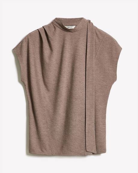 Extended-Sleeve Mock-Neck Top with Tie