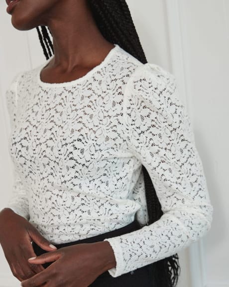 Long-Sleeve Lace T-Shirt with Crew Neck