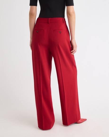 Pantalon Rouge à Jambe Large et Taille Haute