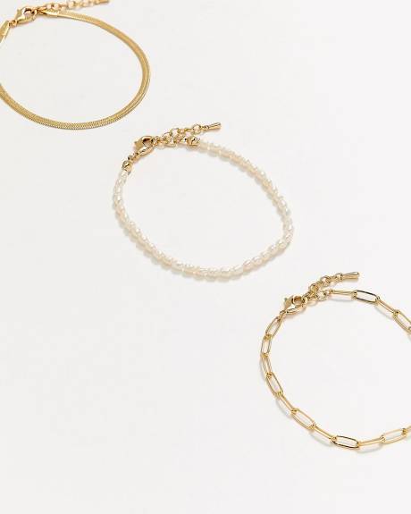 Freshwater Pearls and Chain Bracelets - Set of 3