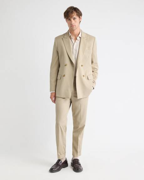 Tailored-Fit Double-Breasted Beige Suit Blazer