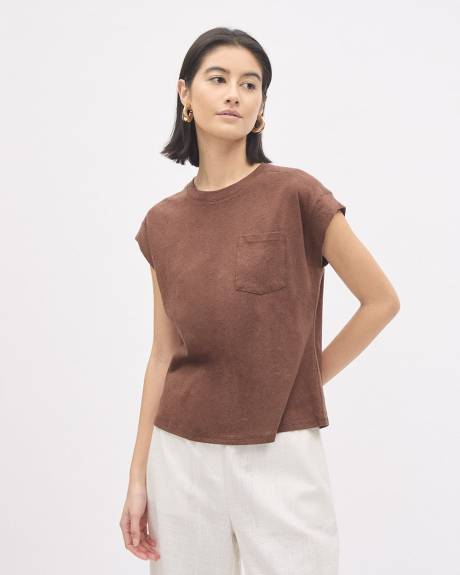 Extended-Sleeve Crew-Neck Linen-Blend Top
