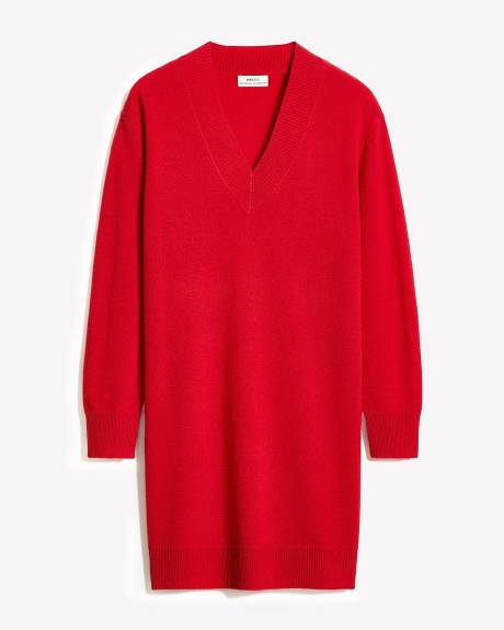 Robe en Laine Mérinos à Manches Longues et Col V