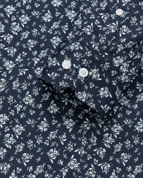 Chemise Habillée Bleue à Coupe Ajustée avec Motif de Fleurs