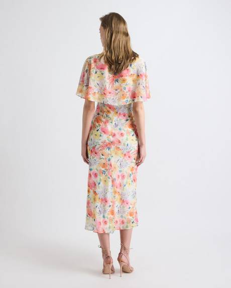 Sleeveless Midi Cocktail Dress with Cape