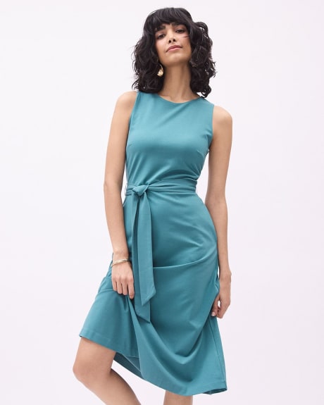 Sleeveless Crew-Neck Fit and Flare Belted Dress