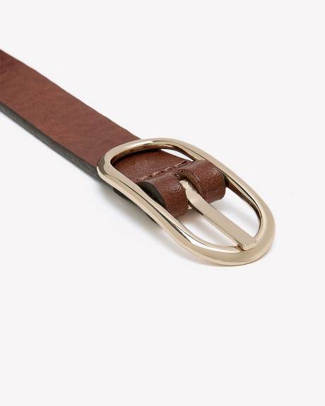 Thin Leather Belt with Oval Buckle